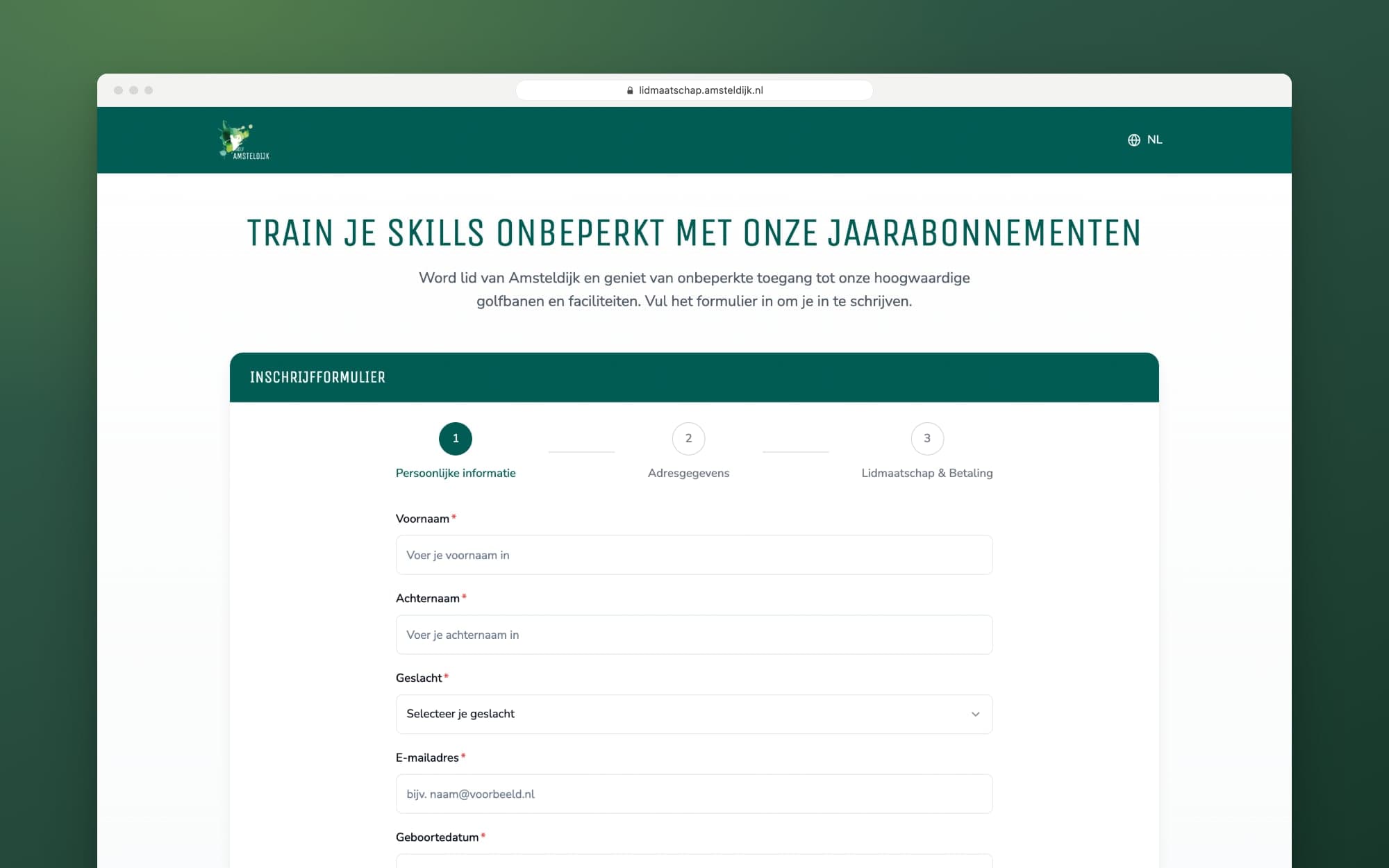 The sign-up form at lidmaatschap.amsteldijk.nl, step 1: personal information