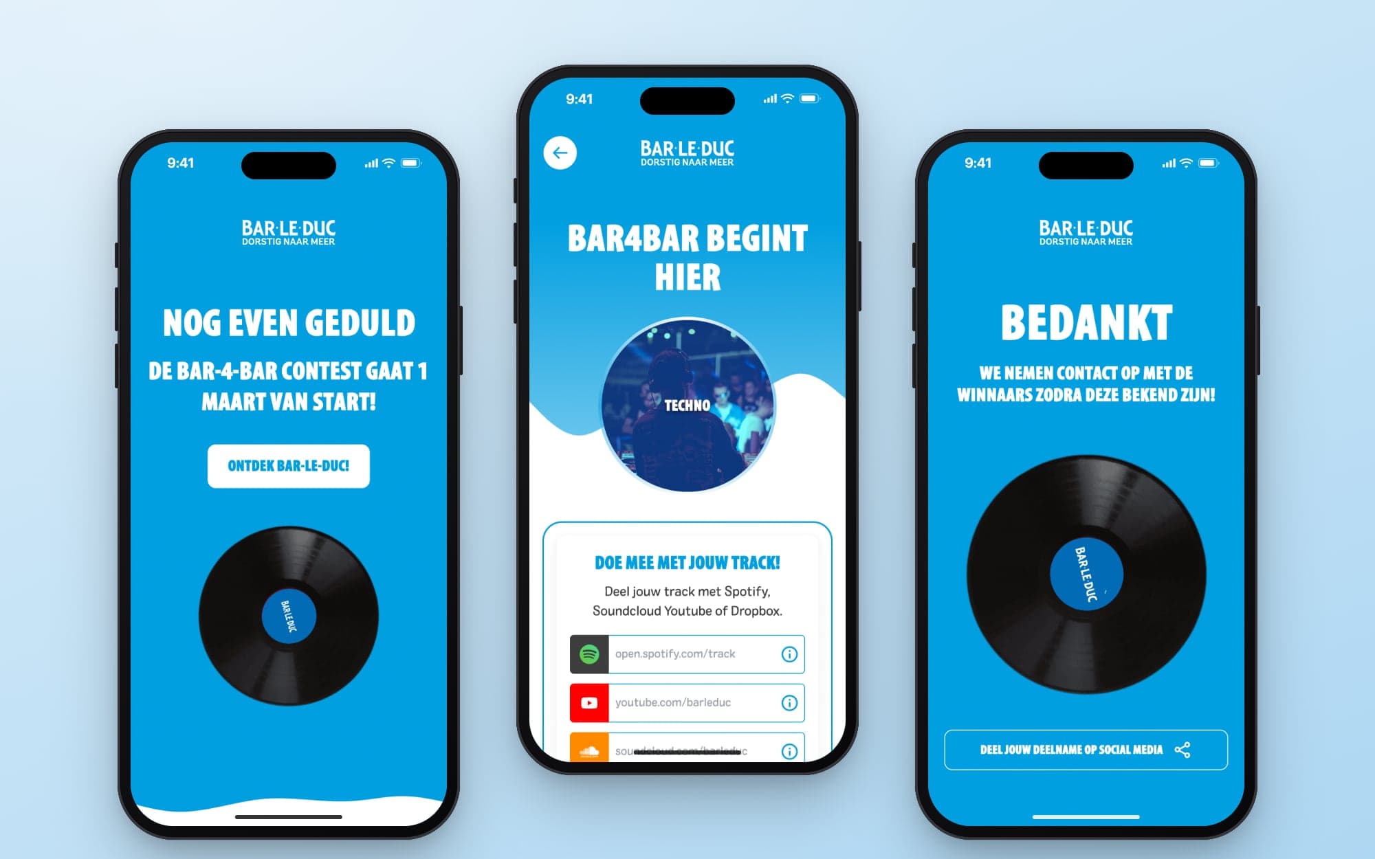The campaign in three phases on a phone: the announcement, the form and the confirmation