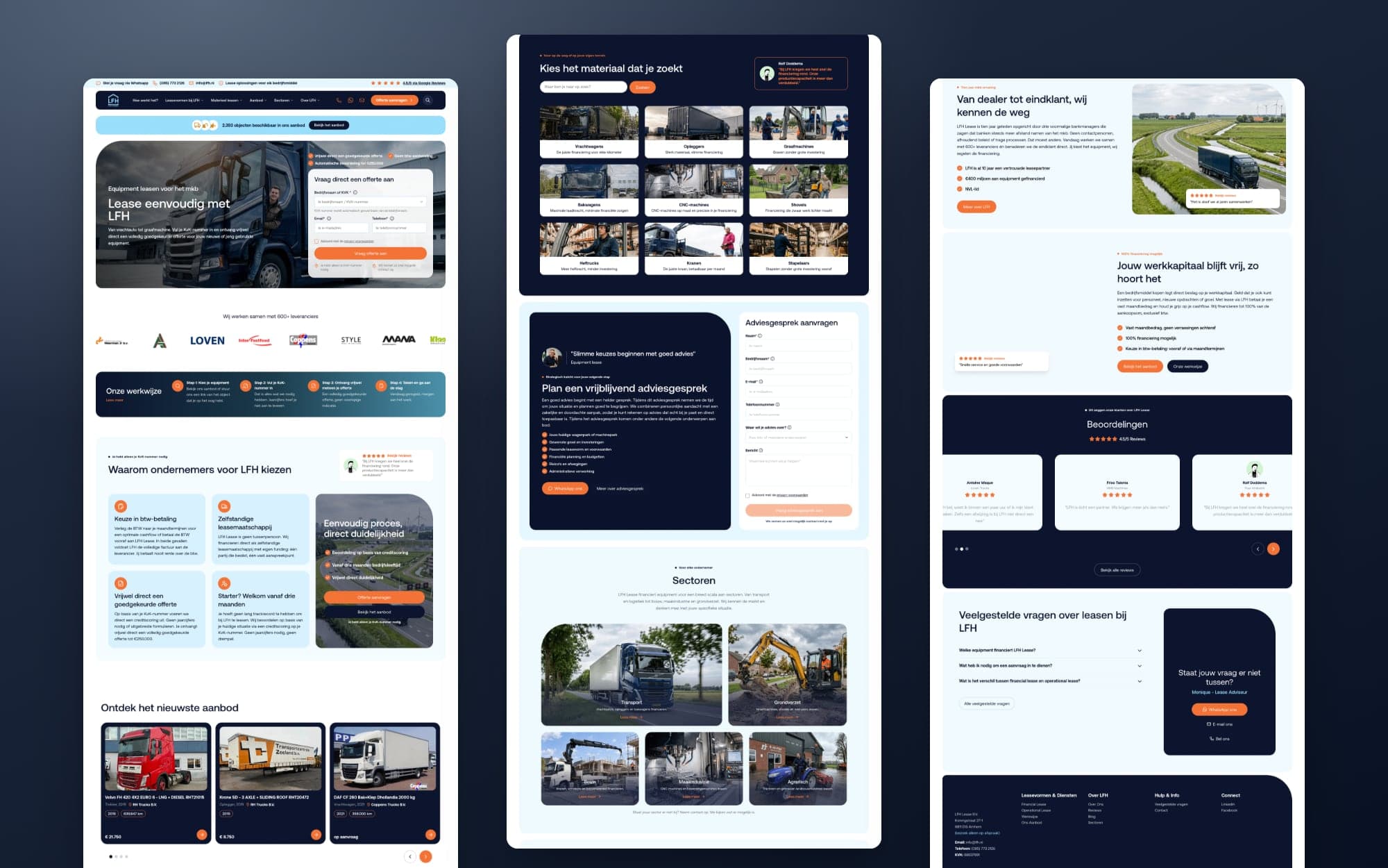 The lfh.nl homepage from top to bottom, in three columns