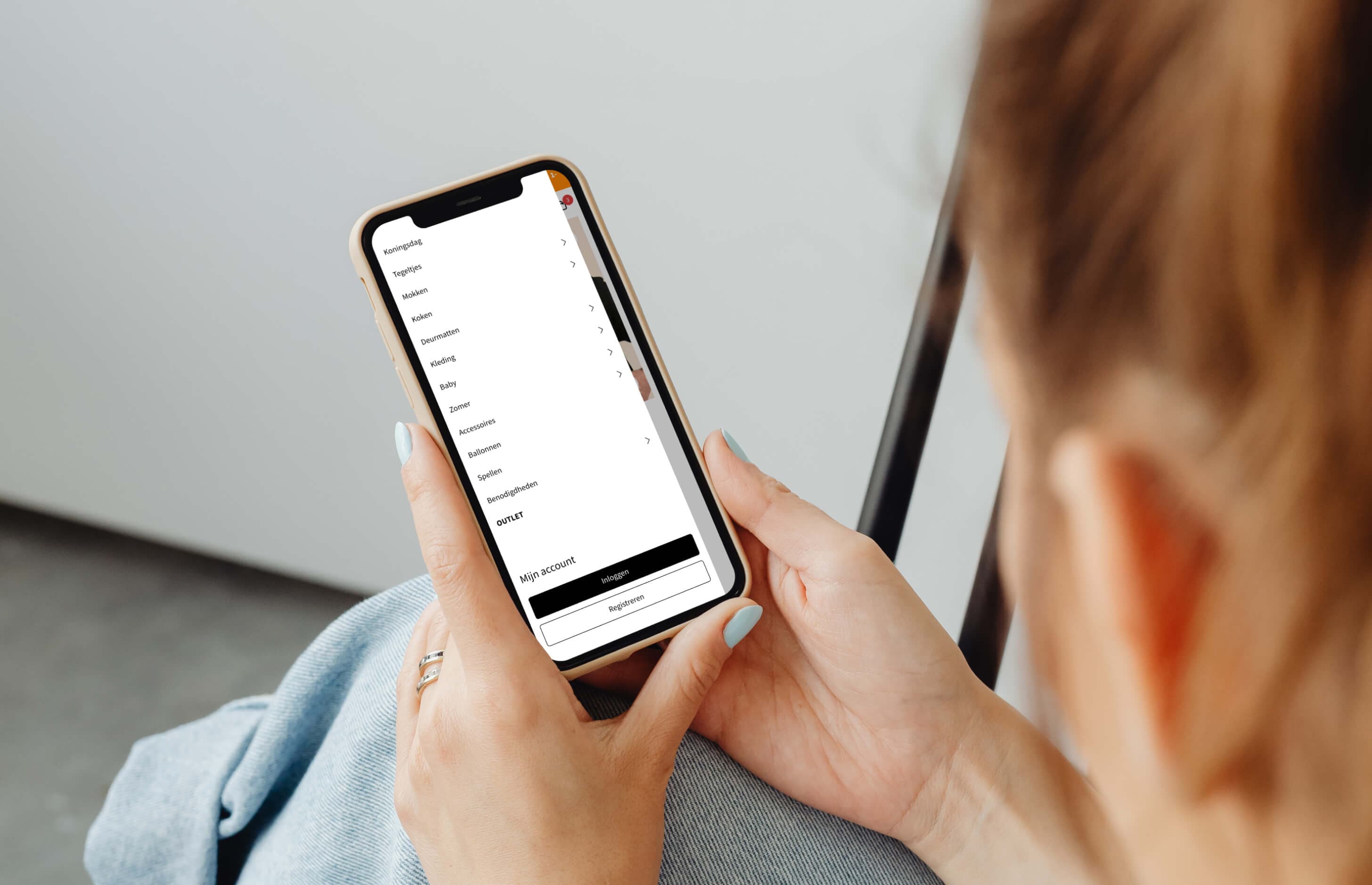 Someone scrolling through the store's expanded category menu on a phone.
