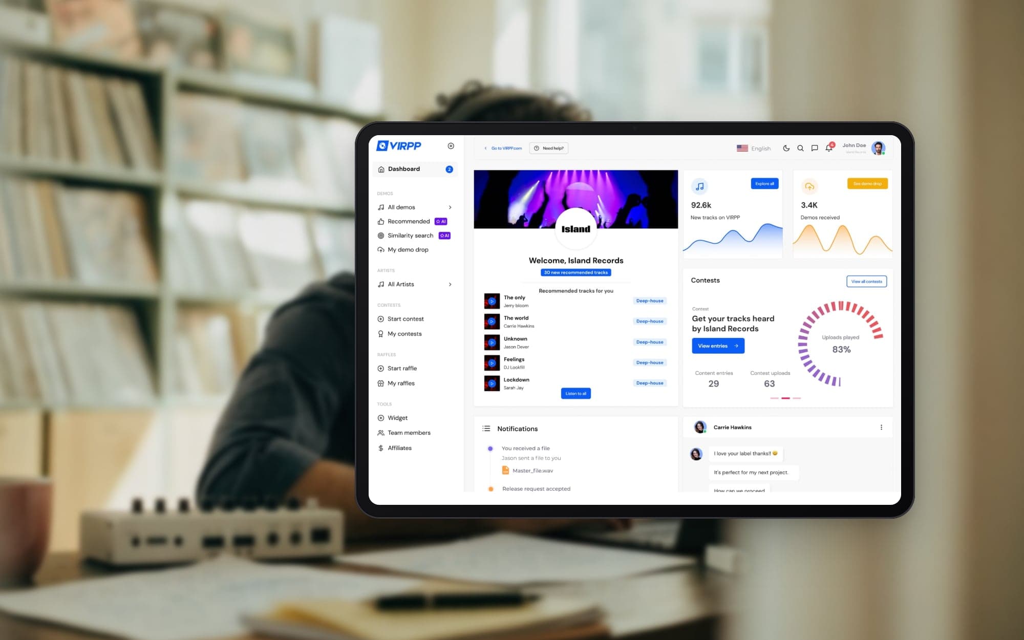 Music discovery label dashboard for VIRPP