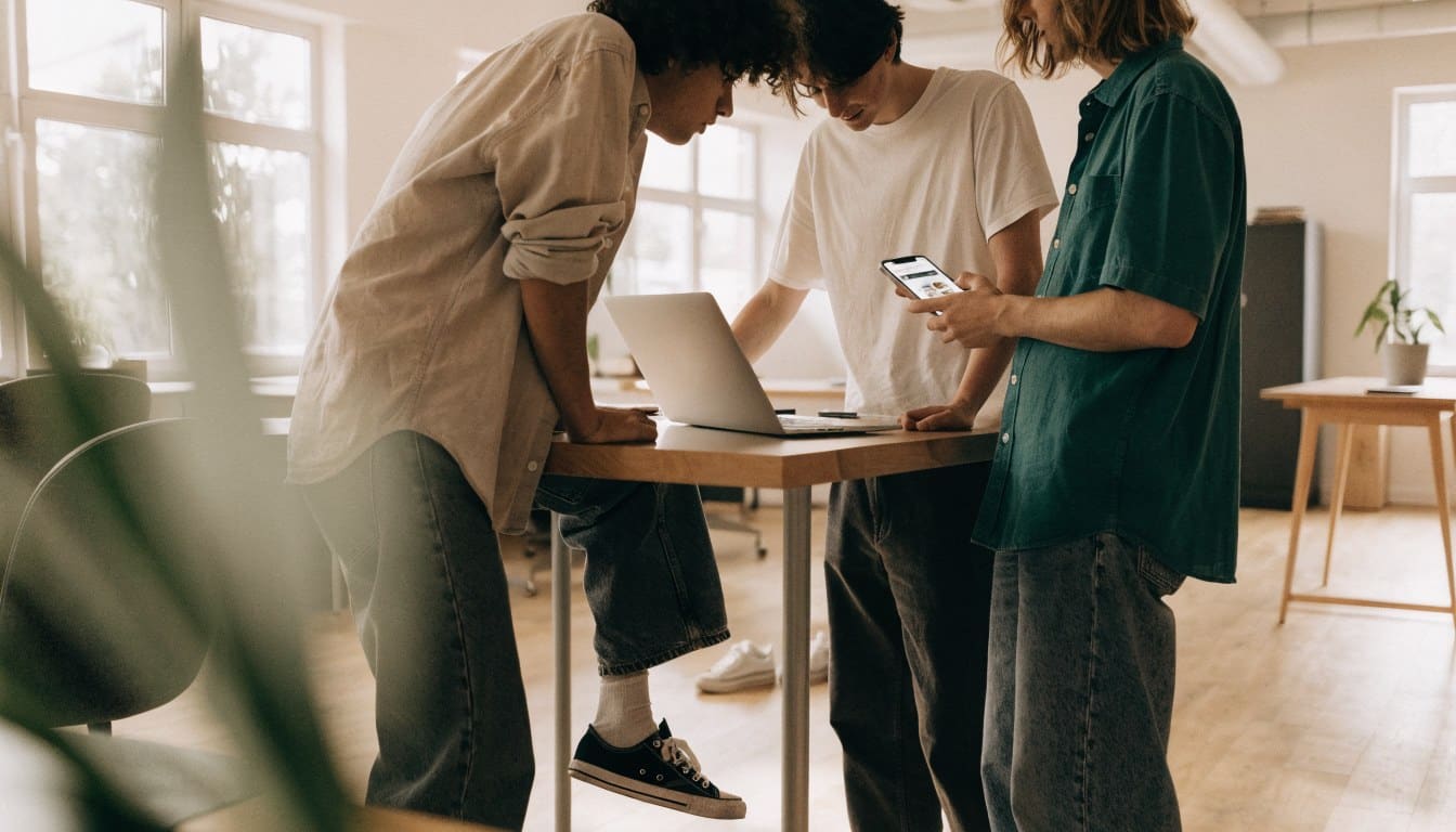 Marketers looking at a website together in the office